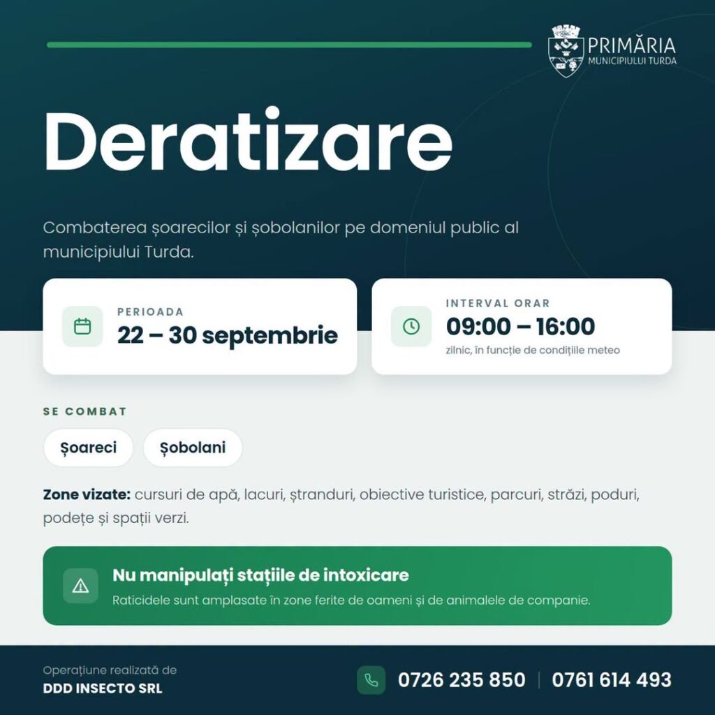 Afiș deratizare Turda, 22-30 septembrie
